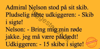 Admiral nelson stod på sit skib da udkiggeren pludselig råbte…