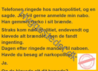 Telefonen ringede hos narkopolitiet, Jeg vil gerne anmelde min nabo – han gemmer narko i sit brænde